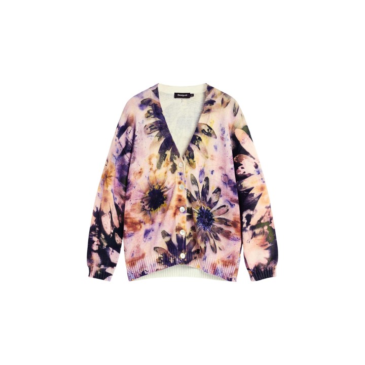 Desigual cárdigan de mujer rosa JERS_BOTANICPINK 26WWJF11 detalle frontal