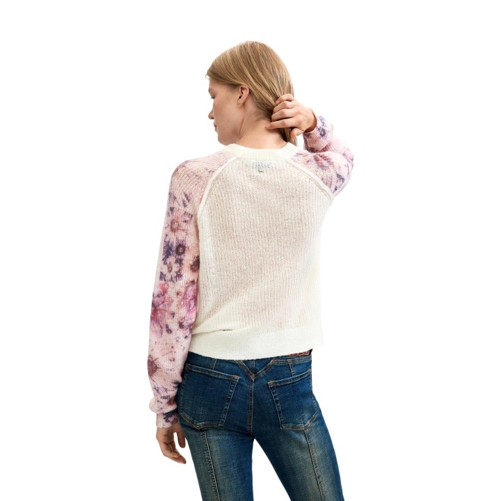 Desigual jersey de mujer blanco con mangas florales vista posterior