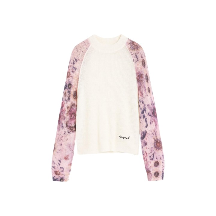 Desigual jersey de mujer blanco con mangas florales detalle frontal