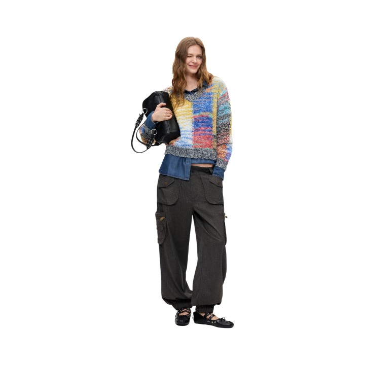 Desigual jersey de mujer multicolor de punto vista tres cuartos