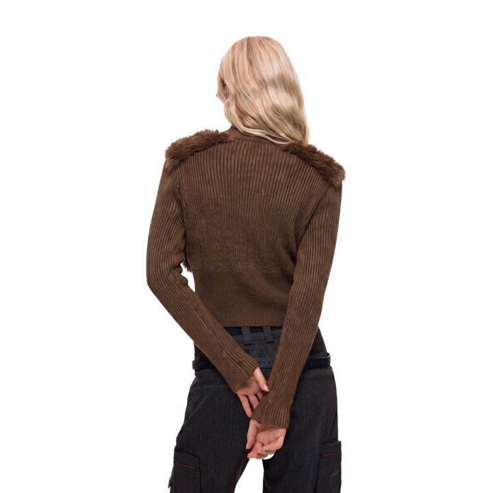 Desigual cárdigan de mujer marrón con pelo sintético vista posterior