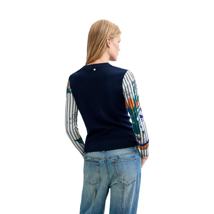 Desigual jersey de mujer azul con mangas estampadas vista posterior