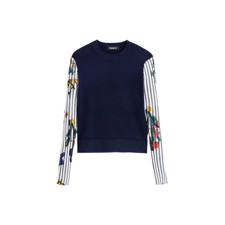 Desigual jersey de mujer azul con mangas estampadas vista frontal