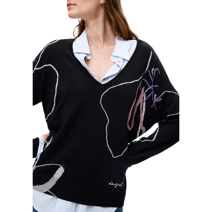 Detalle frontal del jersey negro de mujer Desigual