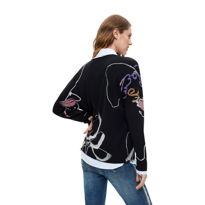 Jersey negro de mujer Desigual vista posterior de tres cuartos