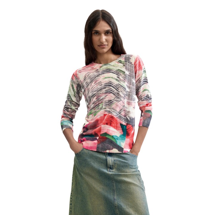 Jersey de mujer Desigual rojo multicolor de manga larga vista frontal