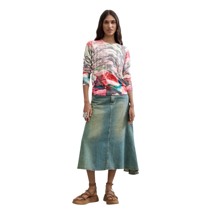 Jersey de mujer Desigual rojo multicolor de manga larga vista frontal completa