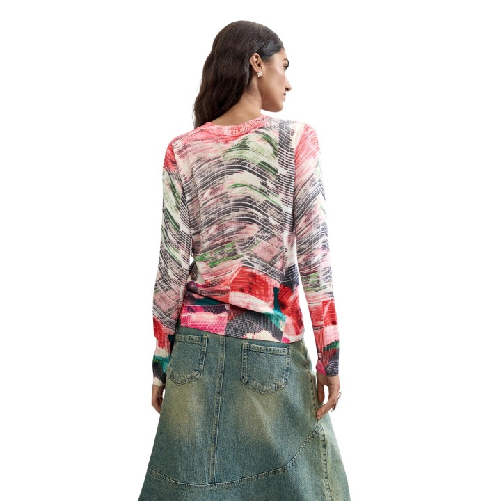 Jersey de mujer Desigual rojo multicolor de manga larga vista posterior