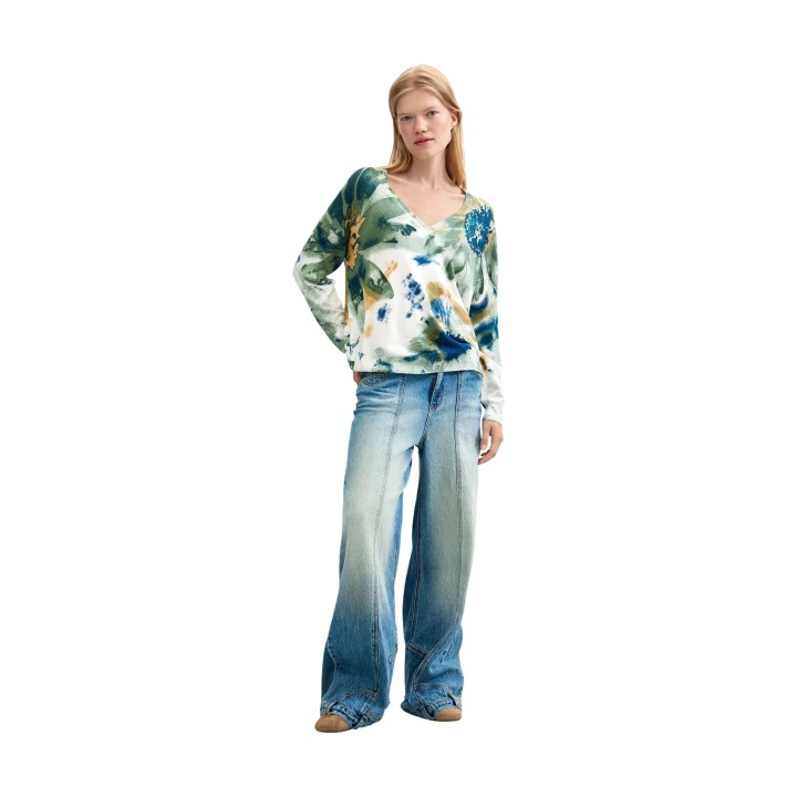 Desigual jersey de mujer blanco estampado vista frontal