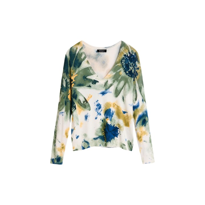 Desigual jersey de mujer blanco estampado vista frontal de la prenda