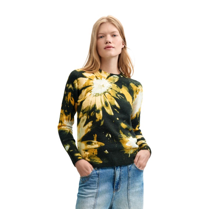 Desigual jersey de mujer negro estampado floral vista frontal