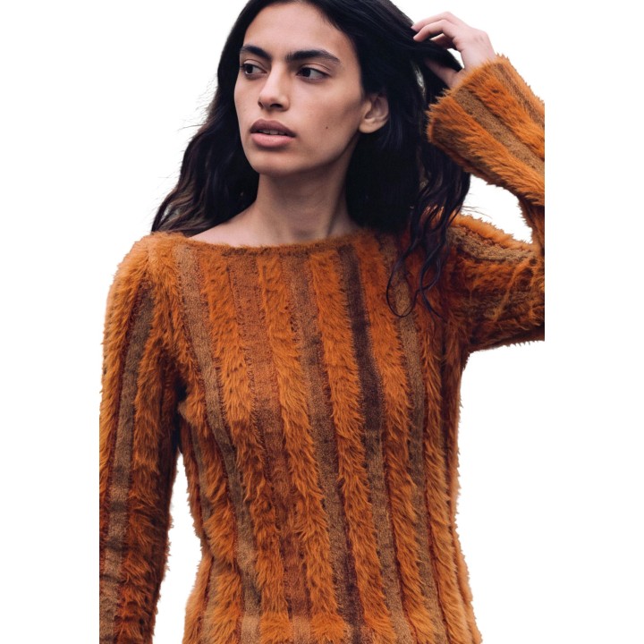Desigual jersey de mujer marrón de tejido de pelo detalle del cuello y textura