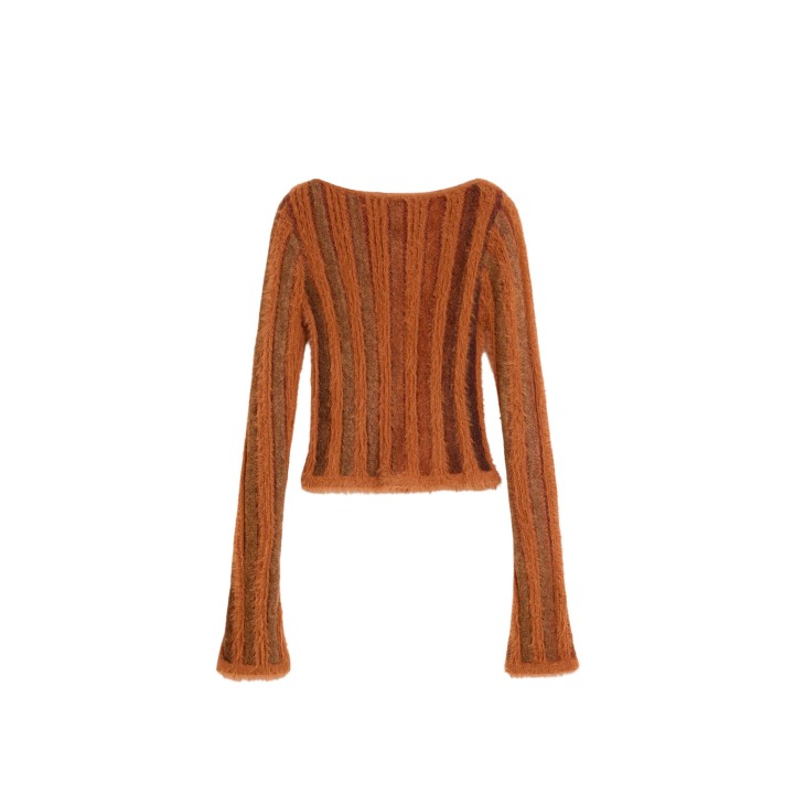 Desigual jersey de mujer marrón de tejido de pelo vista posterior