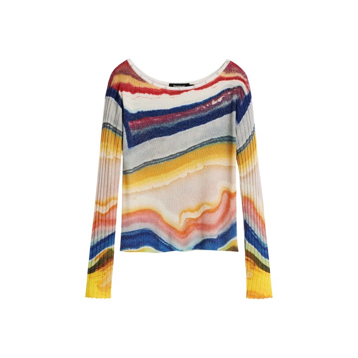 Desigual jersey de mujer azul multicolor vista frontal de la prenda