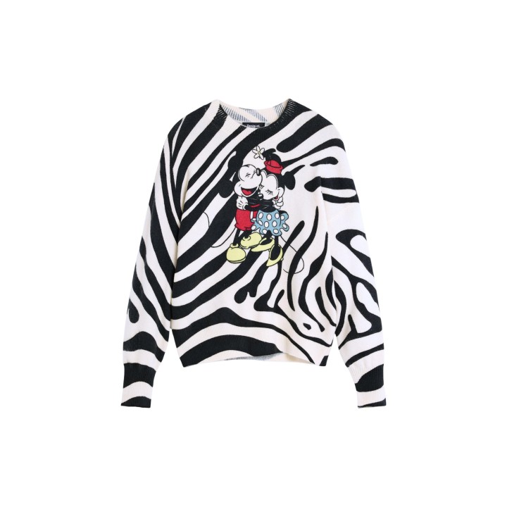 Desigual jersey de mujer blanco con estampado cebra y Mickey vista frontal