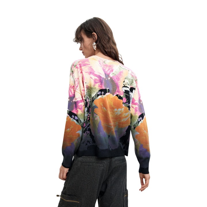 Desigual jersey de mujer negro estampado floral degradado vista posterior