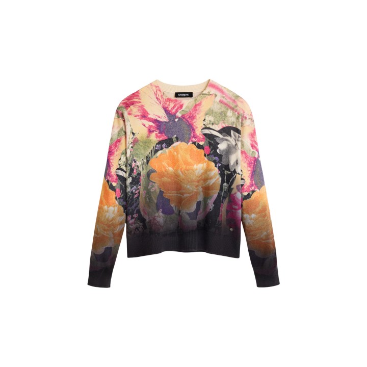 Desigual jersey de mujer negro estampado floral degradado vista frontal de la prenda
