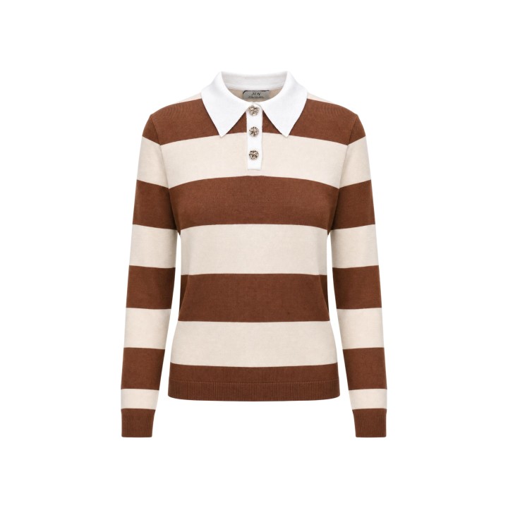 Jacqueline de Yong jersey polo de mujer Jdymelany 15376603 marrón y rosa vista frontal