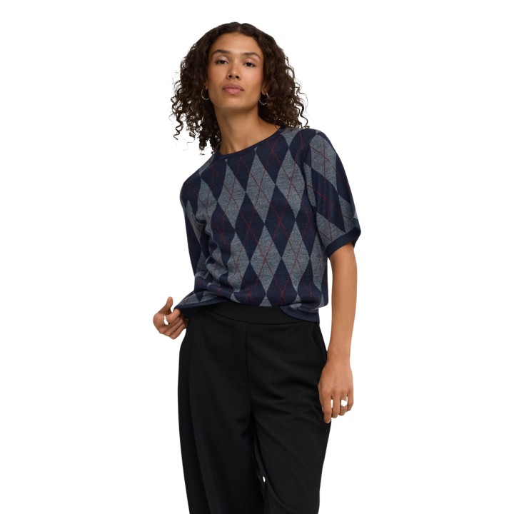 Jersey de punto azul para mujer Jacqueline de Yong vista frontal de tres cuartos