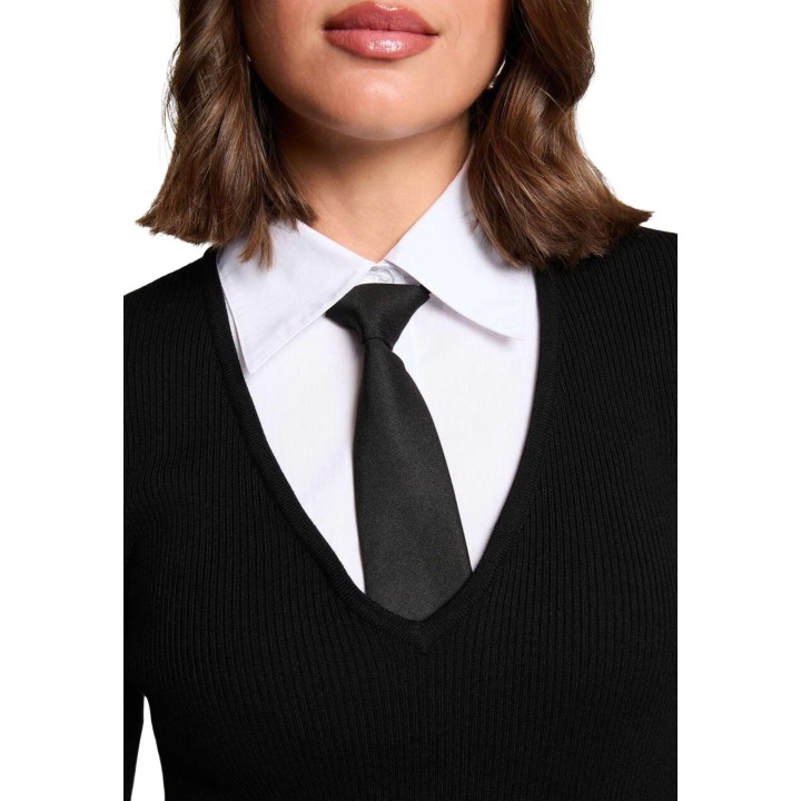 Detalle del cuello y corbata del jersey negro Morgan De Toi 252-MCRAVAT