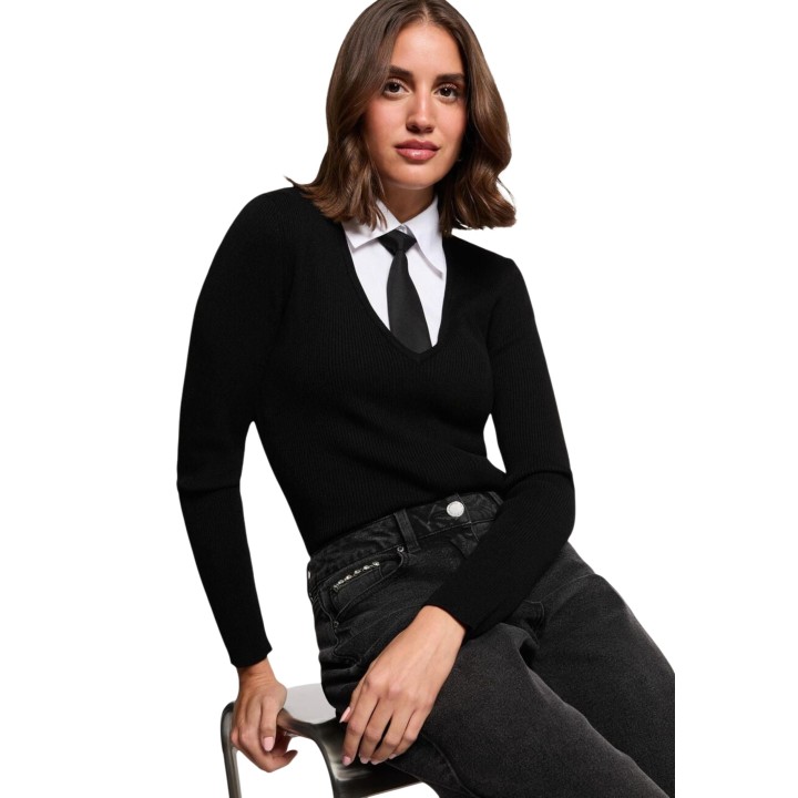 Jersey negro de mujer Morgan De Toi 252-MCRAVAT vista tres cuartos