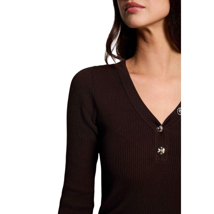 Jersey de mujer Morgan De Toi 262-MBIZ color café detalle del cuello y botones