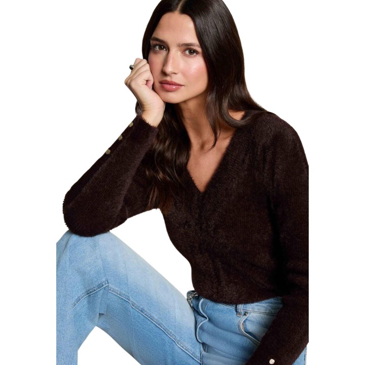 Detalle frontal del jersey de mujer Morgan De Toi 262-MLISA color café