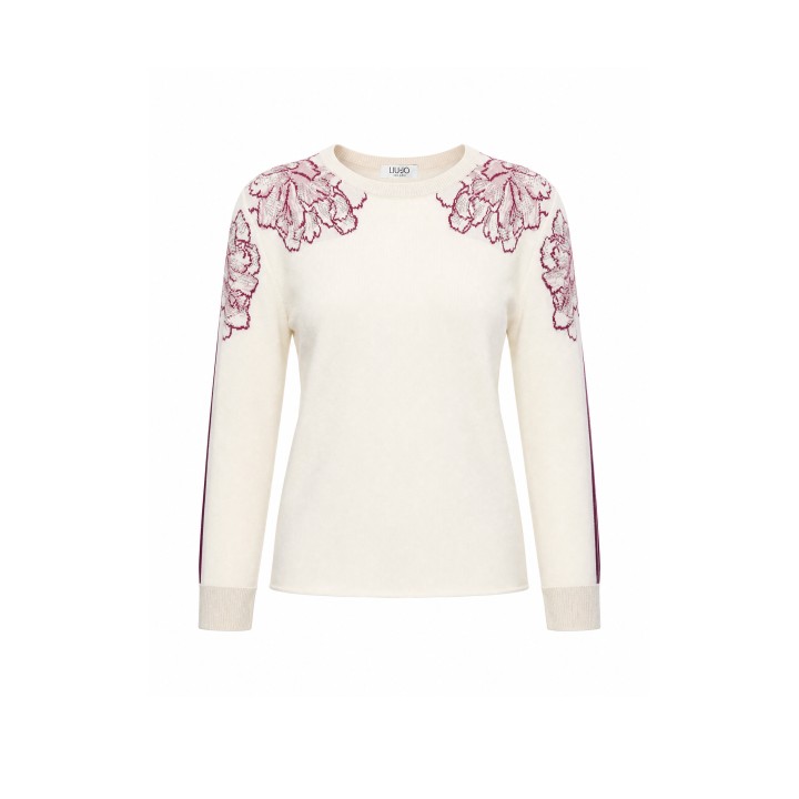 Jersey de mujer Liu-Jo TF6094 MS49I color crema vista frontal