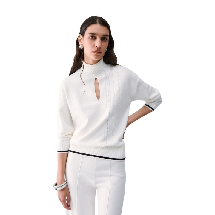 Liu-Jo jersey de mujer blanco y negro TF6193 MS63L vista frontal tres cuartos