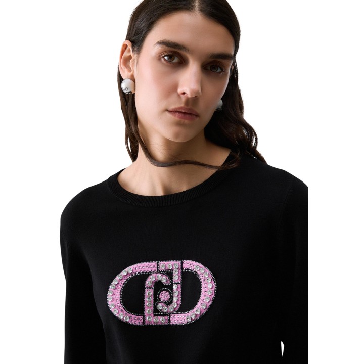 Detalle frontal del jersey Liu-Jo de mujer negro