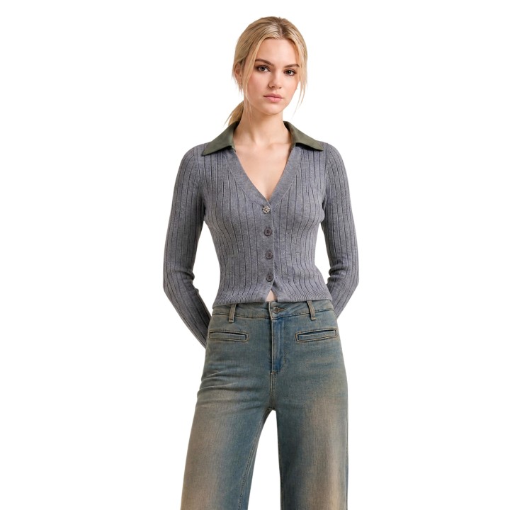 Liu-Jo cárdigan de mujer gris de punto WF6037 MS052 en vista frontal