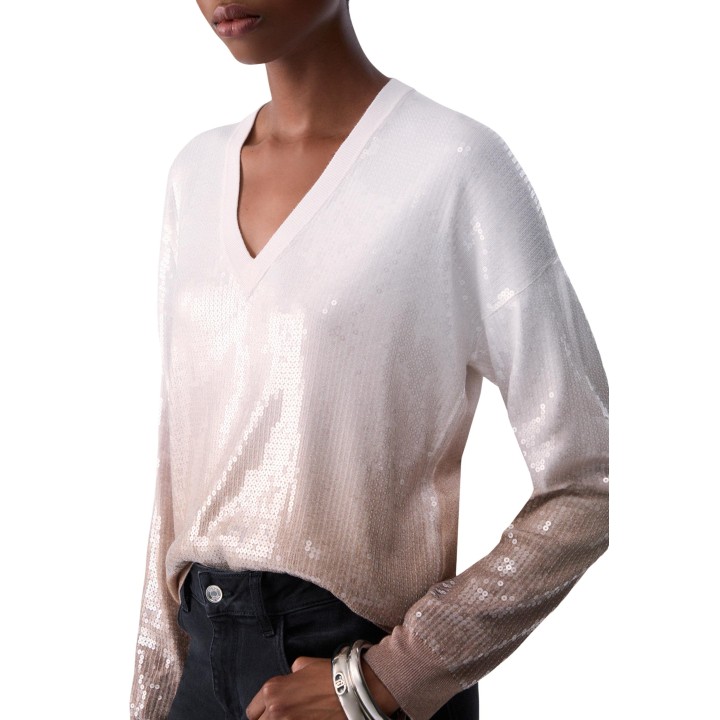 Detalle del jersey Liu-Jo WF6178 MS49I de mujer en beige oscuro con lentejuelas