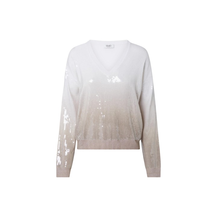 Jersey de mujer Liu-Jo WF6178 MS49I en beige oscuro con lentejuelas vista frontal