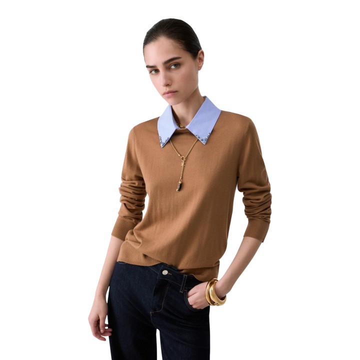 Liu-Jo jersey de mujer beige WF6452 MA16R en vista frontal de tres cuartos