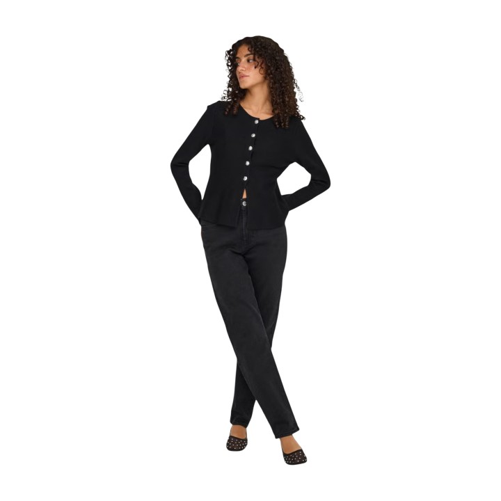 Only cárdigan de mujer negro de punto vista tres cuartos