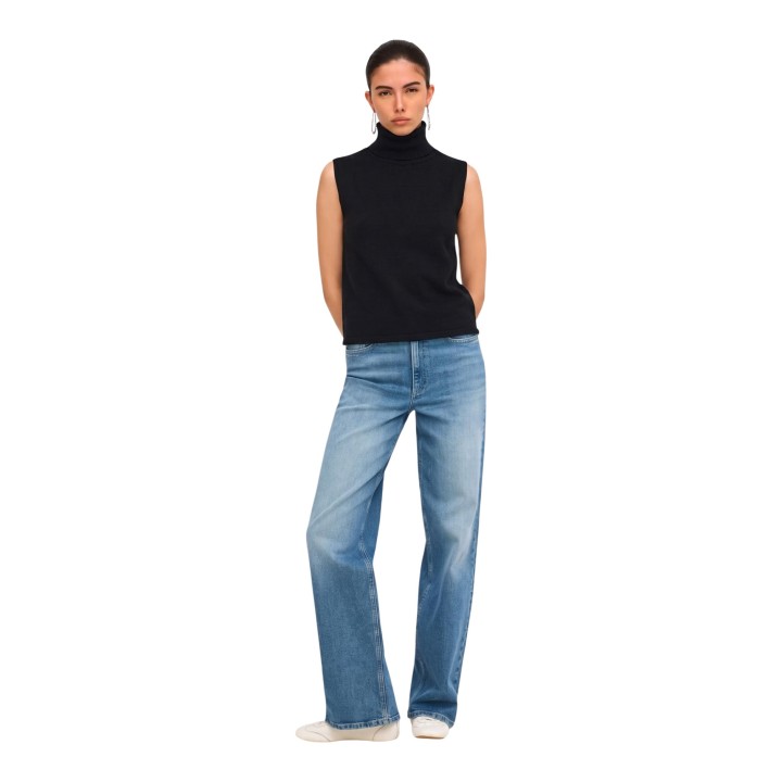 Jacqueline de Yong jersey negro de cuello alto para mujer vista frontal
