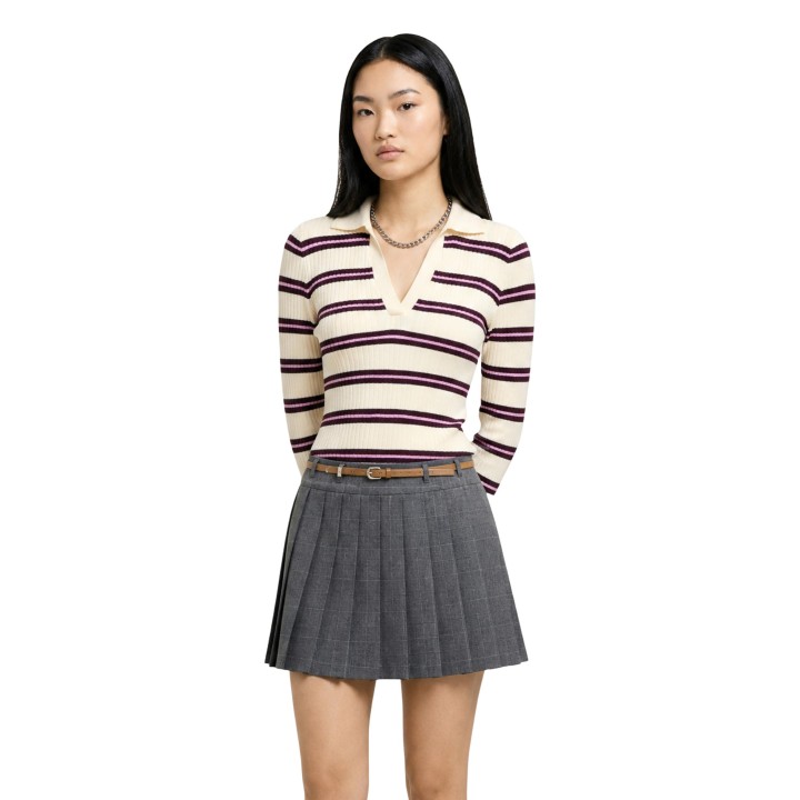 Jersey de punto Only para mujer en marfil a rayas vista frontal