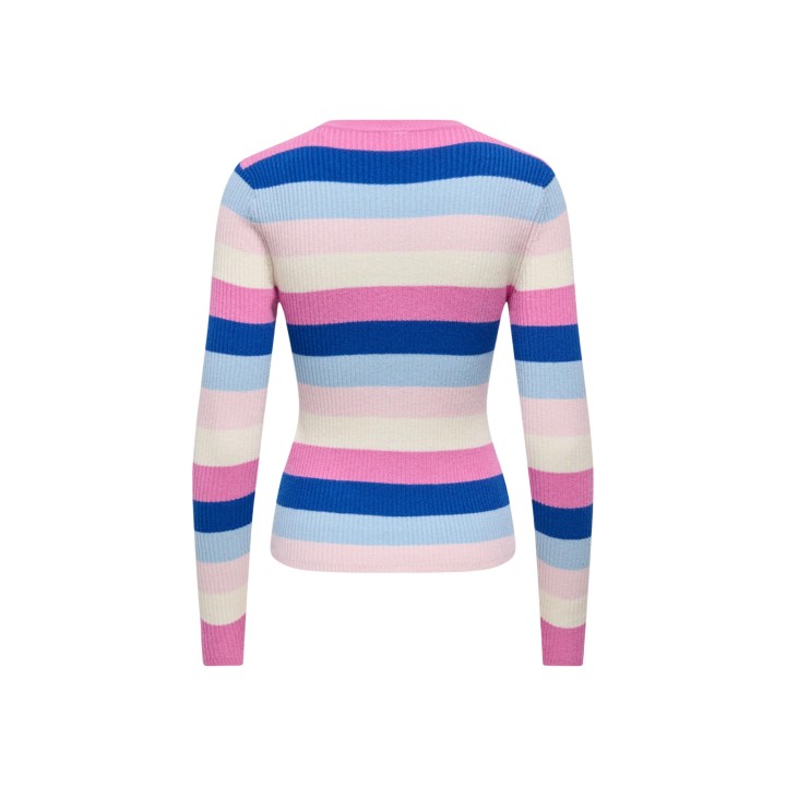 Jersey Only de mujer de punto acanalado azul claro y rosa en vista posterior