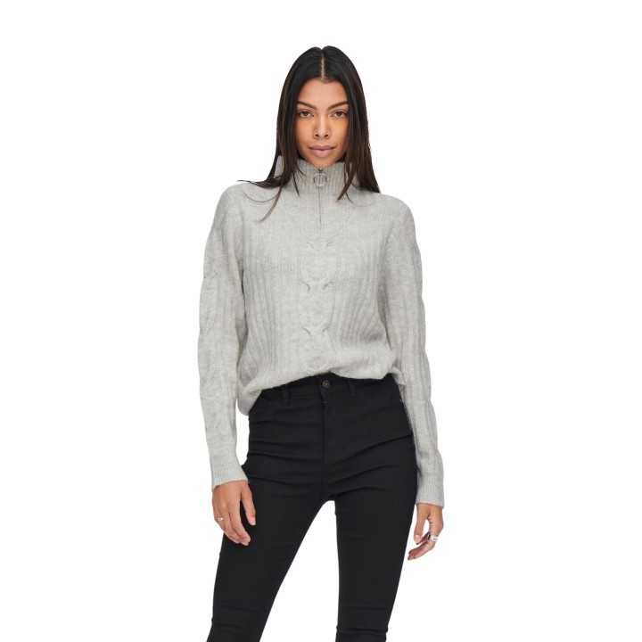 Jacqueline de Yong jersey de mujer gris claro de punto trenzado vista frontal