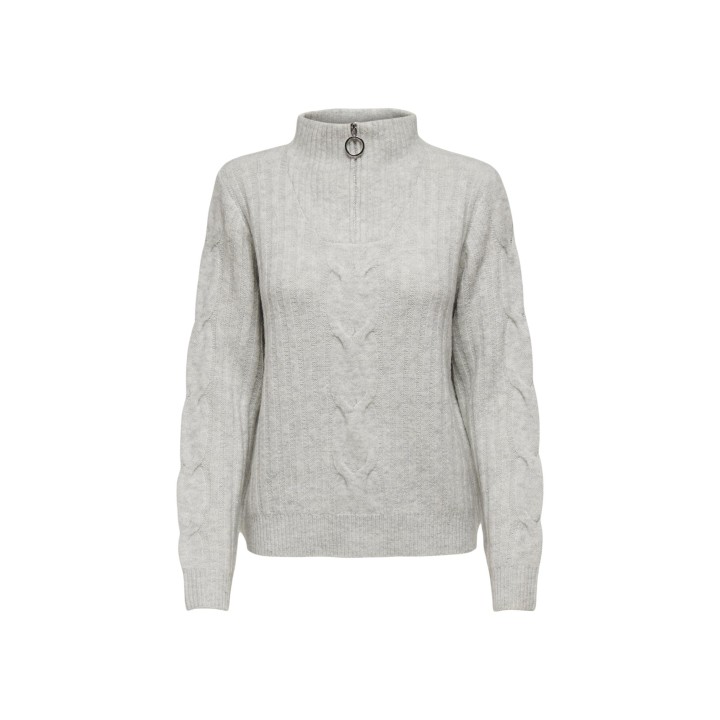 Jacqueline de Yong jersey de mujer gris claro con cuello alto y cremallera detalle frontal