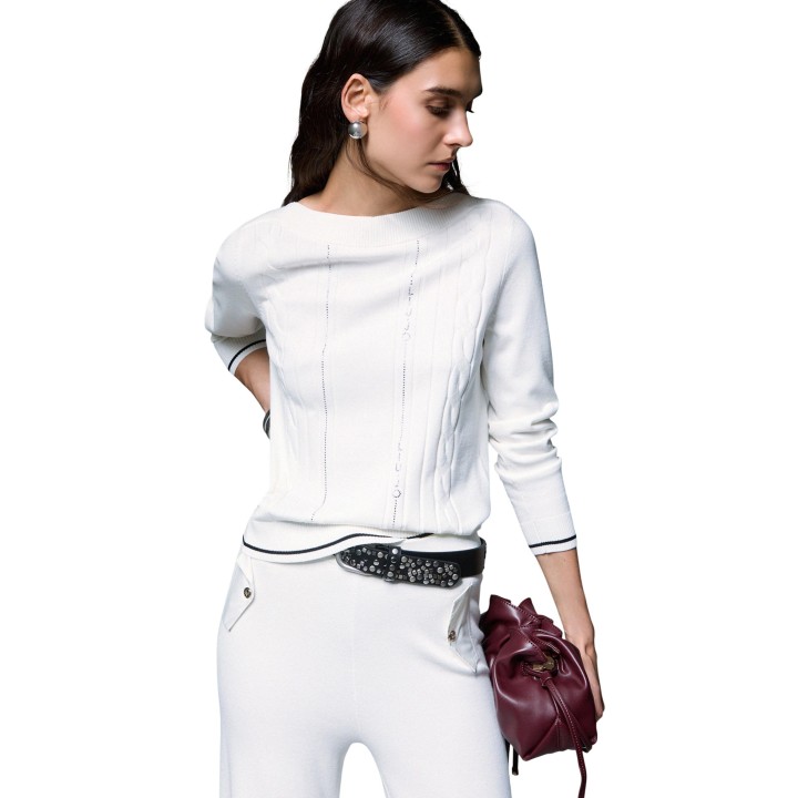 Jersey blanco de mujer Liu-Jo TF6189 MS63L vista de tres cuartos