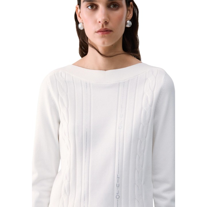 Detalle frontal del jersey blanco de mujer Liu-Jo TF6189 MS63L