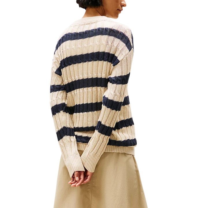Tommy Hilfiger jersey de mujer beige y azul de lino vista posterior
