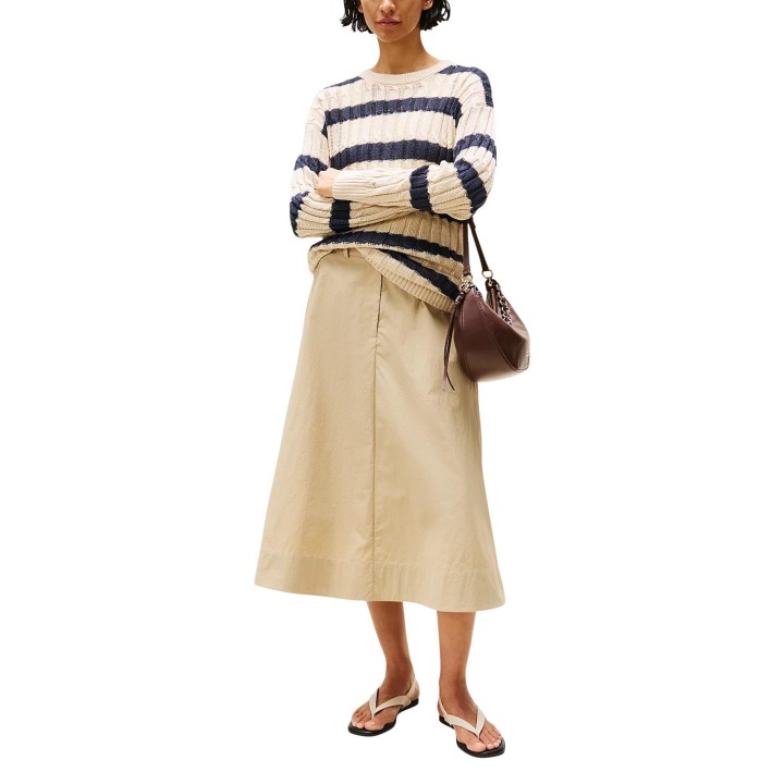 Tommy Hilfiger jersey de mujer beige y azul de lino vista tres cuartos