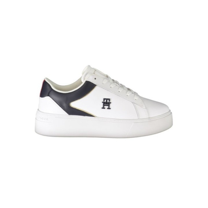 Zapatillas blancas de poliéster para mujer Tommy Hilfiger vista lateral con logo y detalle en contraste
