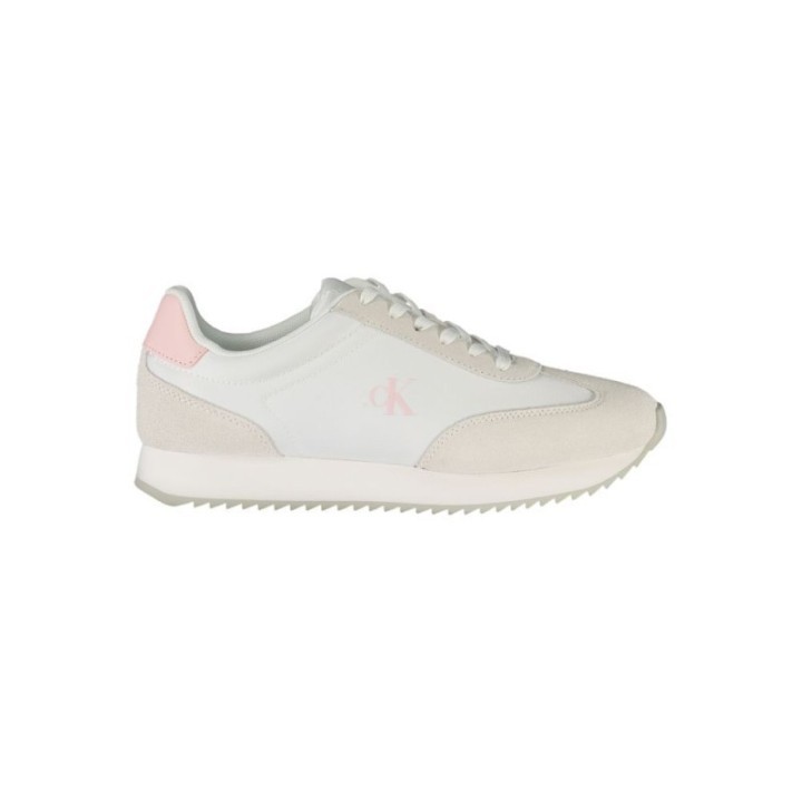 Zapatilla deportiva blanca con detalles rosa para mujer Calvin Klein vista lateral