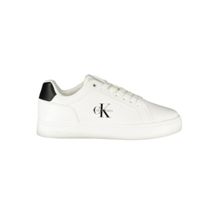 Zapatillas blancas de poliester para mujer Calvin Klein vista lateral con detalle negro