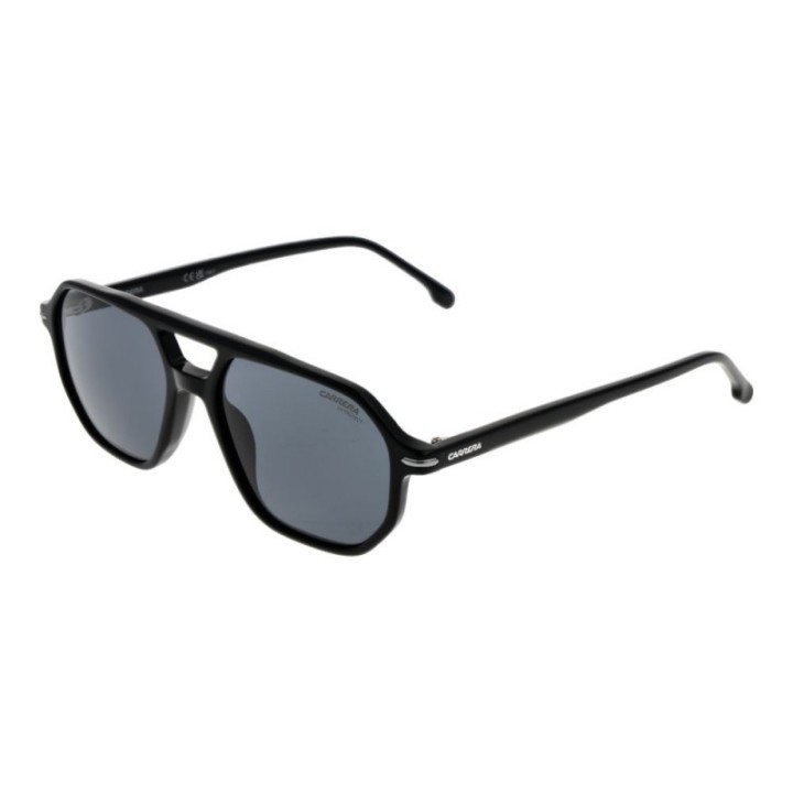 Gafas de sol Carrera para hombre con montura de acetato negra y lentes grises vista tres cuartos