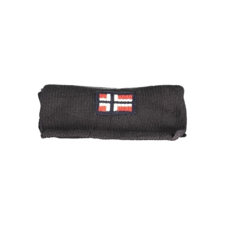 Bufanda Norway 1963 tejido marabou negro detalle del bordado del logo