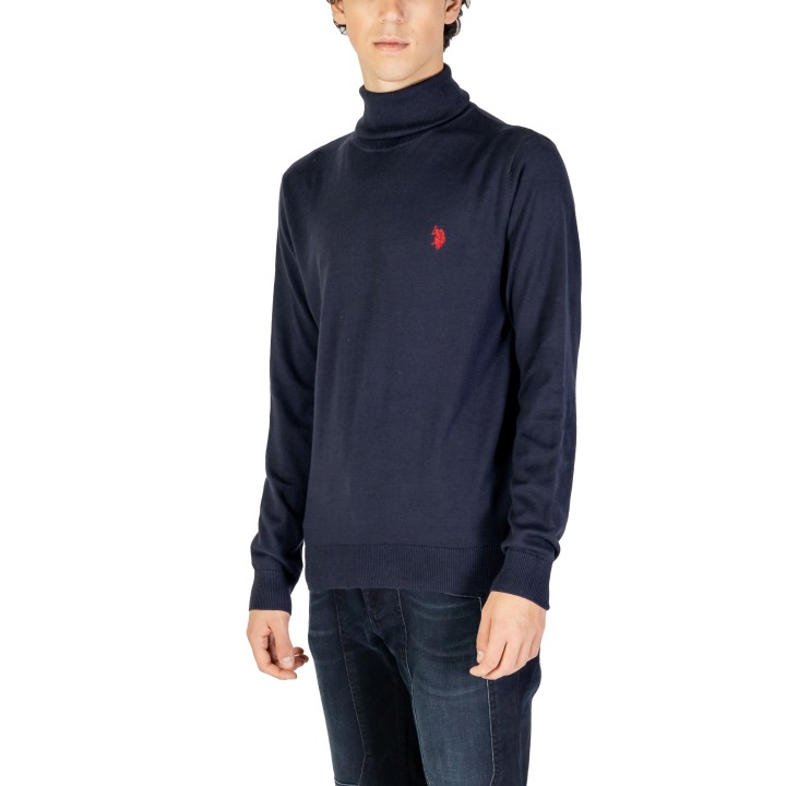 U.S. Polo Assn. jersey de cuello alto para hombre azul vista de tres cuartos